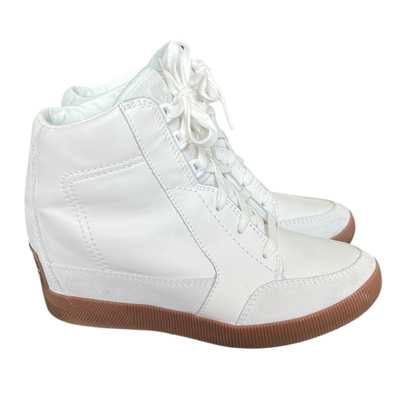 Sorel 8 Out N About Leather White Wedge Sneaker Fall Winter Fashion - Picture 1 of 8